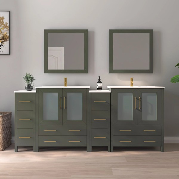 84" Bathroom Vanity with Basin Vanity Ceramic Top and Mirror CVB30-84