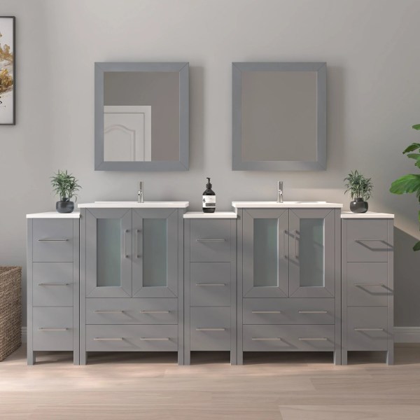 84" Bathroom Vanity with Ceramic Top and Mirror CVB24-84