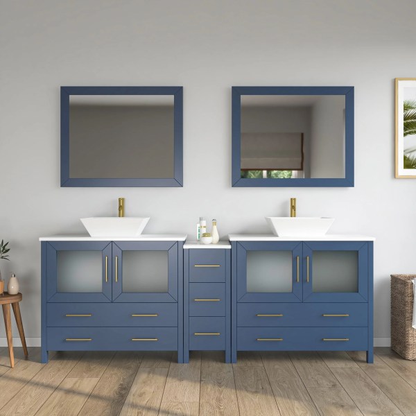 84" Bathroom Vanity with White Engineered Marble Top and Mirror CVC36-84