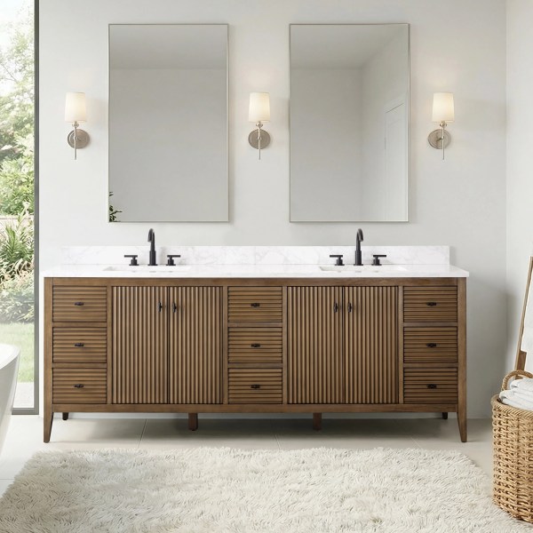 84" vanity with engineering stone top CVL84D-Walnut