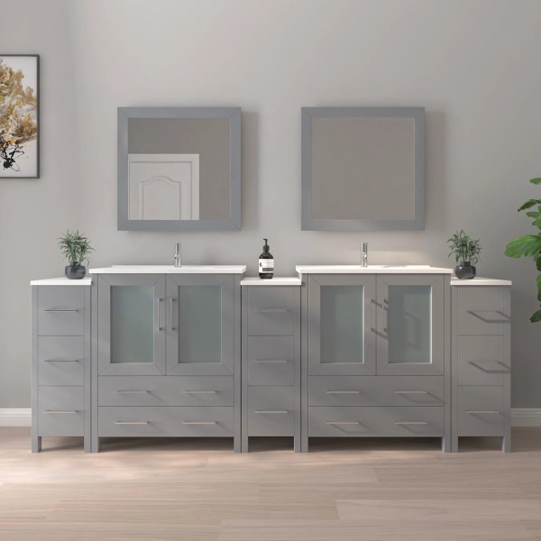 96" Bathroom Vanity with Basin Vanity Ceramic Top and Mirror CVB30-96